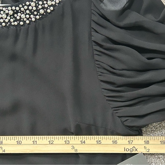 *NWT* Vince Camuto Pearl Beaded Collar Black Blouse Sheer Sleeve- Women's SMALL - Picture 8 of 10